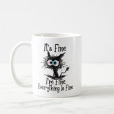 Black Cat Mug, It's Fine I'm Fine Everything is Fine Cat Mug, Black Cat Ceramic Mug, Cat Lover Gift Mug, Cat Owner Gift