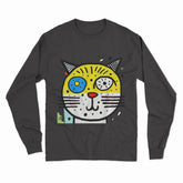 Cozy Cotton Cat Print Long Sleeve T-Shirt – Perfect for Work, Home & Casual Outings