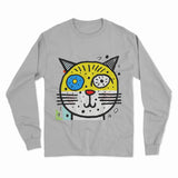 Cozy Cotton Cat Print Long Sleeve T-Shirt – Perfect for Work, Home & Casual Outings