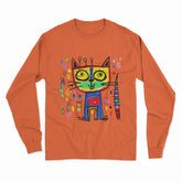 Vibrant Cat Print Long Sleeve T-Shirt – Fun & Stylish Outfit for Party Nights