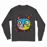 Neon Psychedelic Cat Long Sleeve Tee – Bold & Eye-Catching Look for Any Celebration