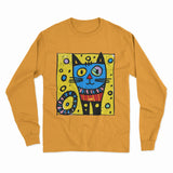 Easy-to-Wear Cat Print Long Sleeve T-Shirt – Soft Fabric for Lounging or Running Errands