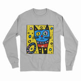 Easy-to-Wear Cat Print Long Sleeve T-Shirt – Soft Fabric for Lounging or Running Errands