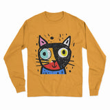Cozy Cotton Cat Print Long Sleeve T-Shirt – Perfect for Work, Home & Casual Outings