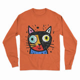 Cozy Cotton Cat Print Long Sleeve T-Shirt – Perfect for Work, Home & Casual Outings