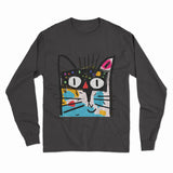 Vibrant Abstract Cat Long Sleeve T-Shirt – Trendy, Unisex & Great for Everyday Streetwear
