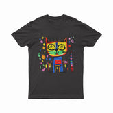 FunkyKolors Color Burst Cat T-Shirt – Bright & Bold Casual Wear for Music & Art Enthusiasts