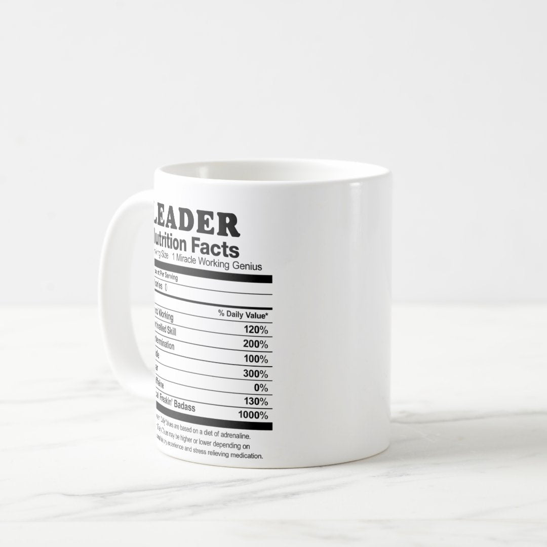Recreation Leader Nutrition Facts, Coffee Mug, Leader Gift, Nutrition Facts Custom Mug, Best Leader Gift, Leader Cup, Leader Gag, Leader Gifts