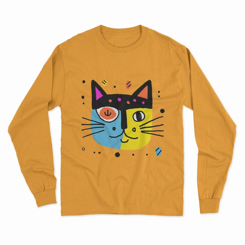 Oversized Trippy Cat Long Sleeve T-Shirt – Unique, Bold, and Artistic Fashion for Free Spirits
