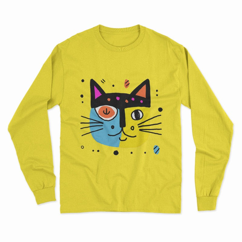 Oversized Trippy Cat Long Sleeve T-Shirt – Unique, Bold, and Artistic Fashion for Free Spirits