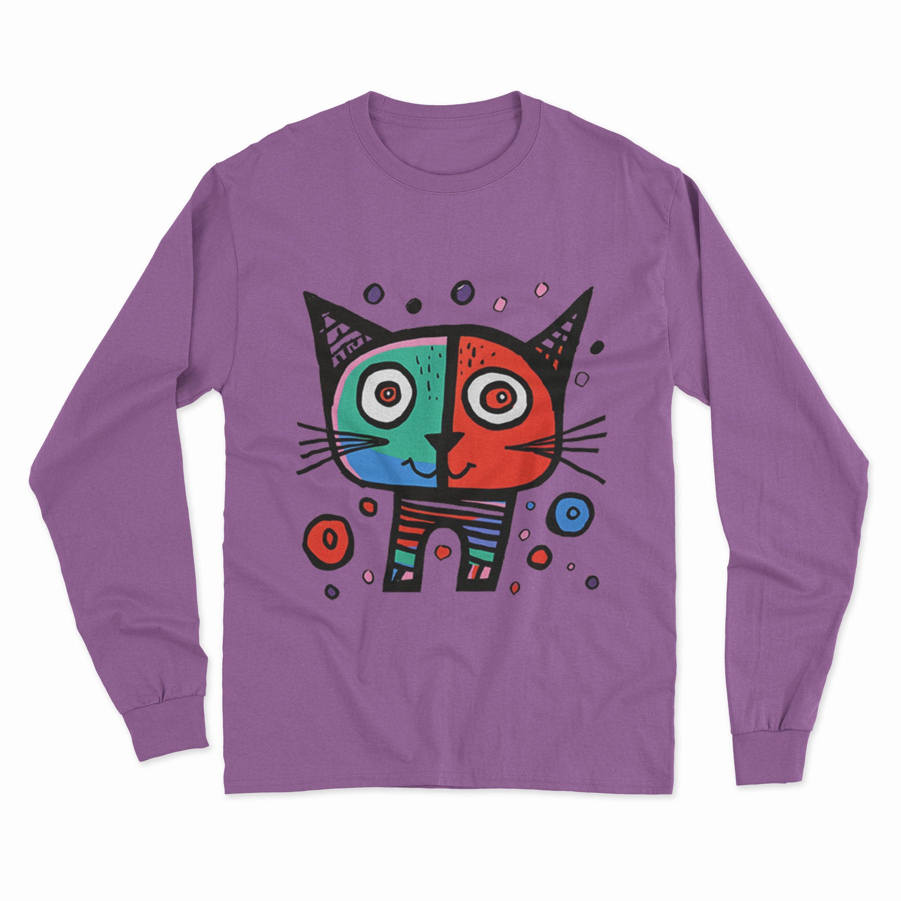 Retro-Futuristic Cat Print Long Sleeve T-Shirt – Eye-Catching, Trendy, and Unisex Streetwear