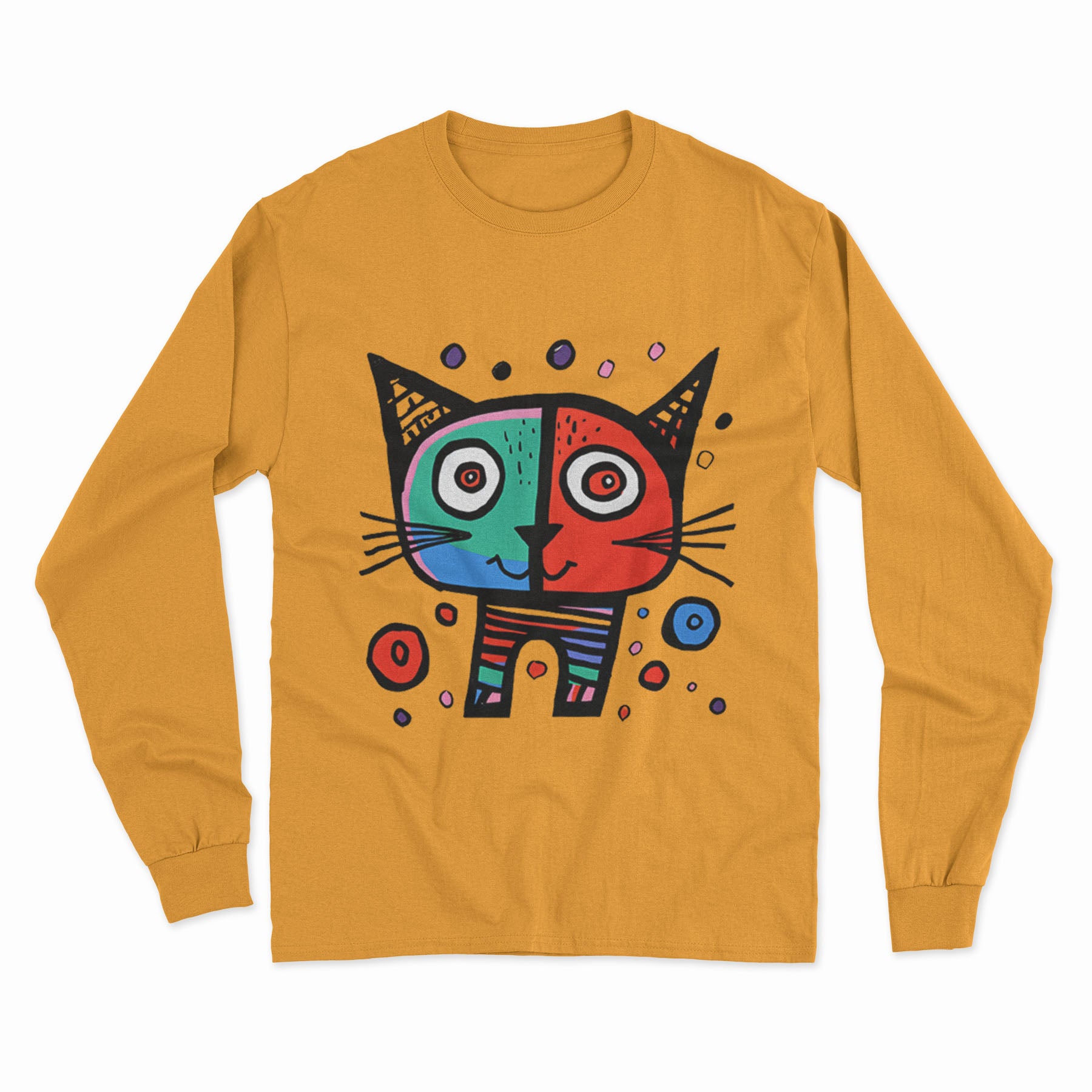 Retro-Futuristic Cat Print Long Sleeve T-Shirt – Eye-Catching, Trendy, and Unisex Streetwear