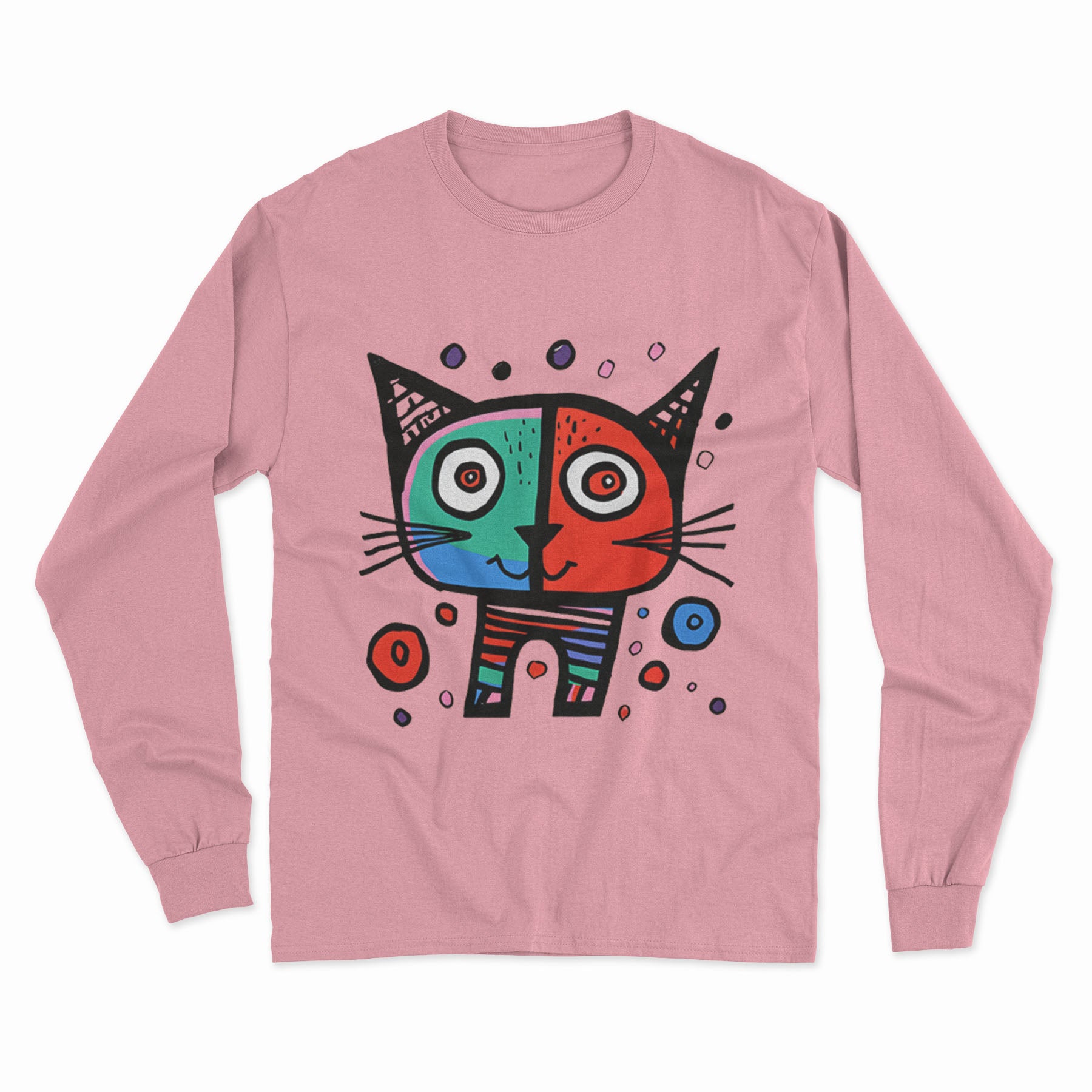 Retro-Futuristic Cat Print Long Sleeve T-Shirt – Eye-Catching, Trendy, and Unisex Streetwear