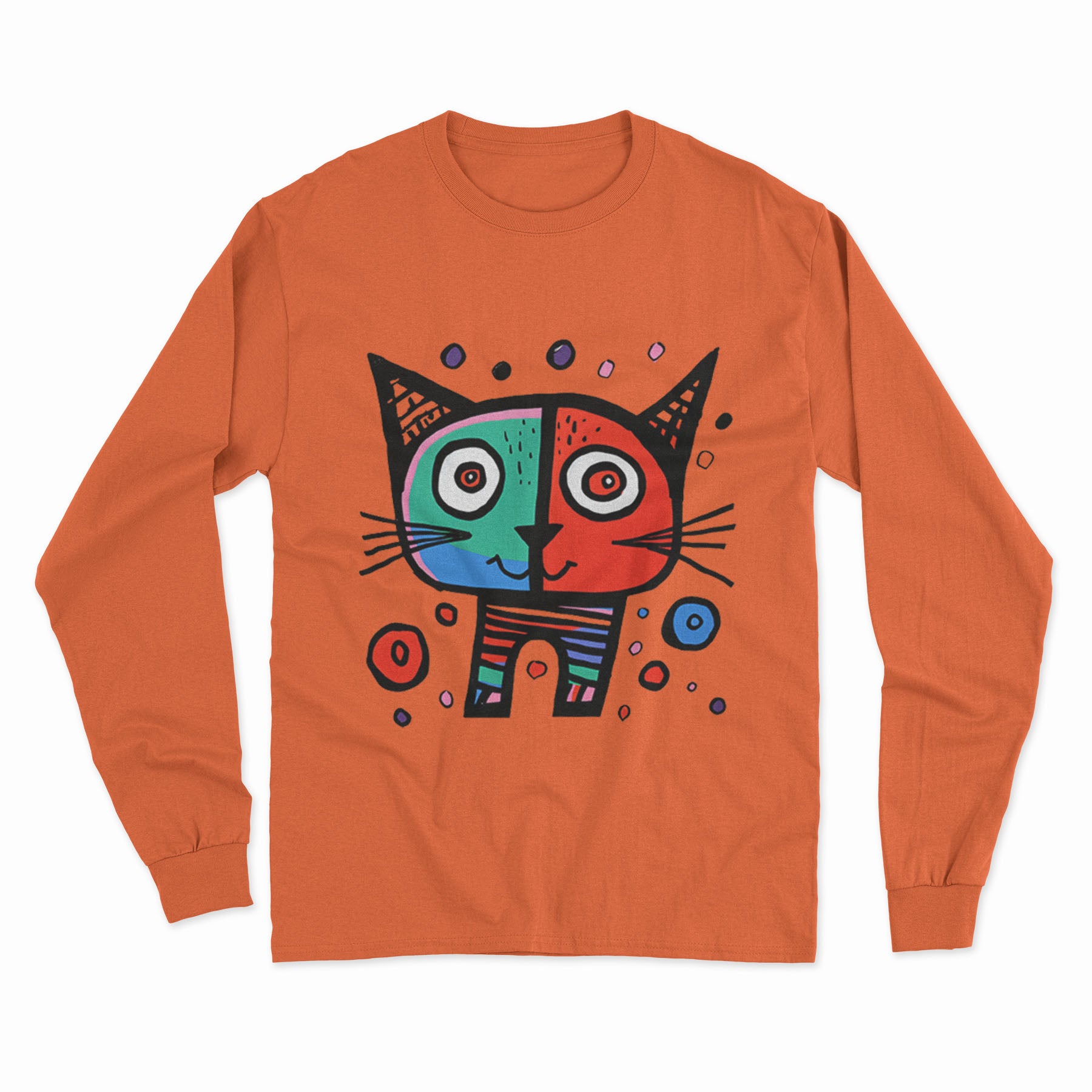 Retro-Futuristic Cat Print Long Sleeve T-Shirt – Eye-Catching, Trendy, and Unisex Streetwear