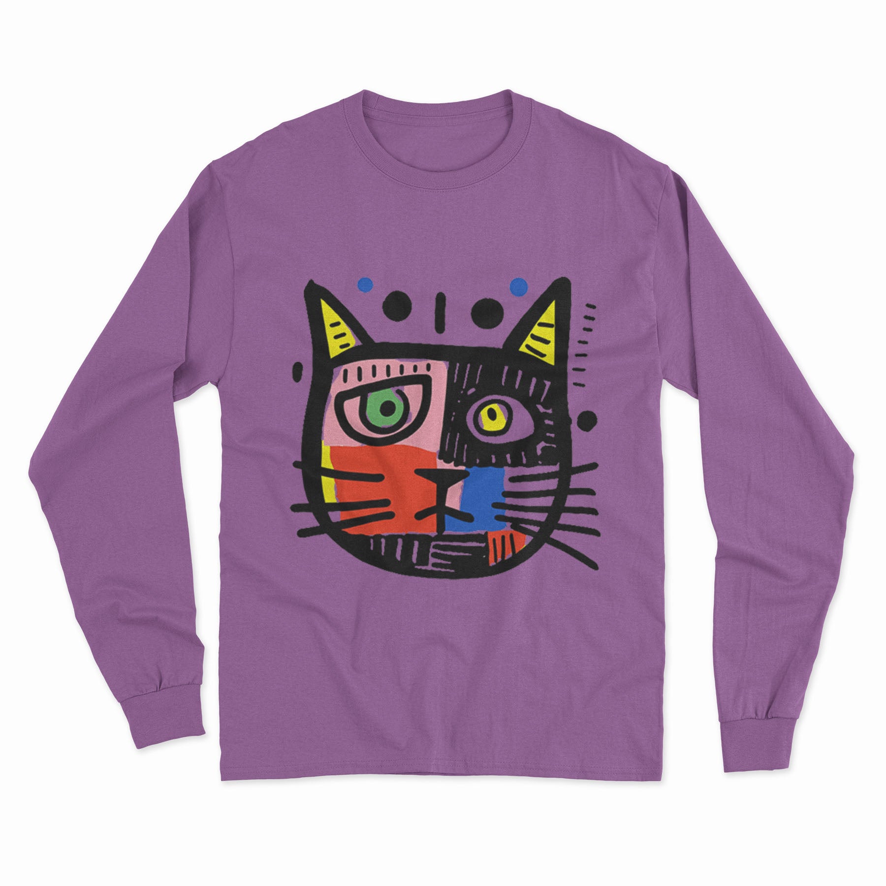FunkyKolors Psychedelic Cat Long Sleeve T-Shirt – Bold & Colorful Streetwear for Trendsetters