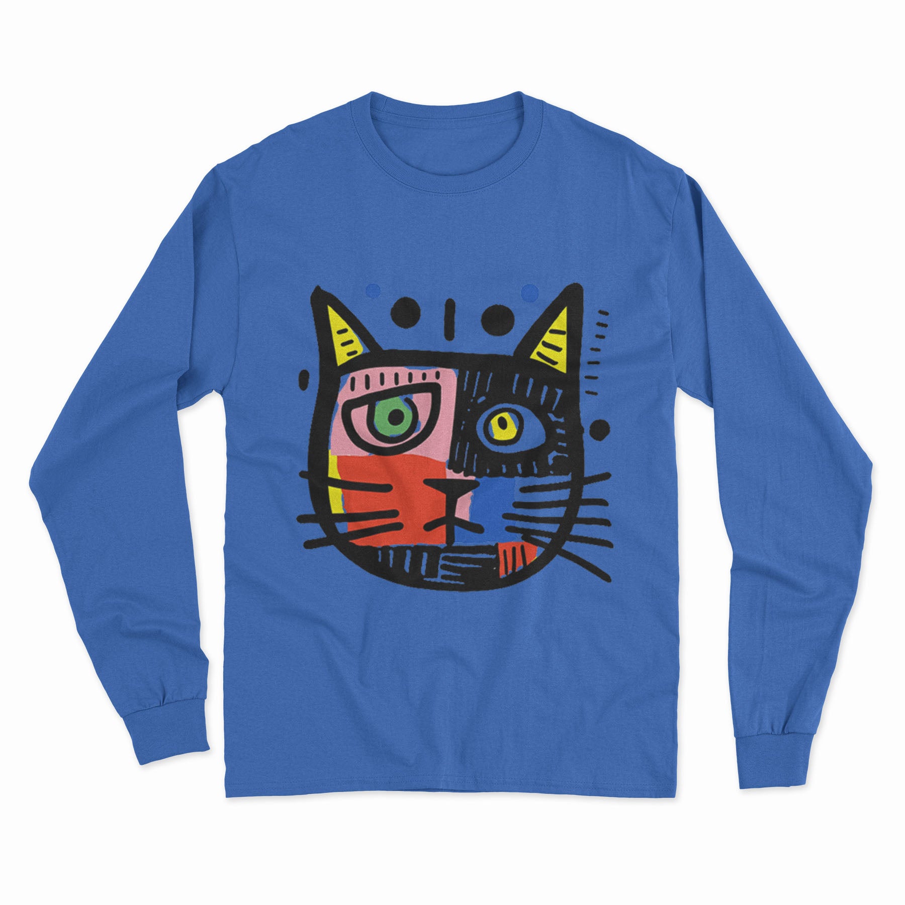 FunkyKolors Psychedelic Cat Long Sleeve T-Shirt – Bold & Colorful Streetwear for Trendsetters