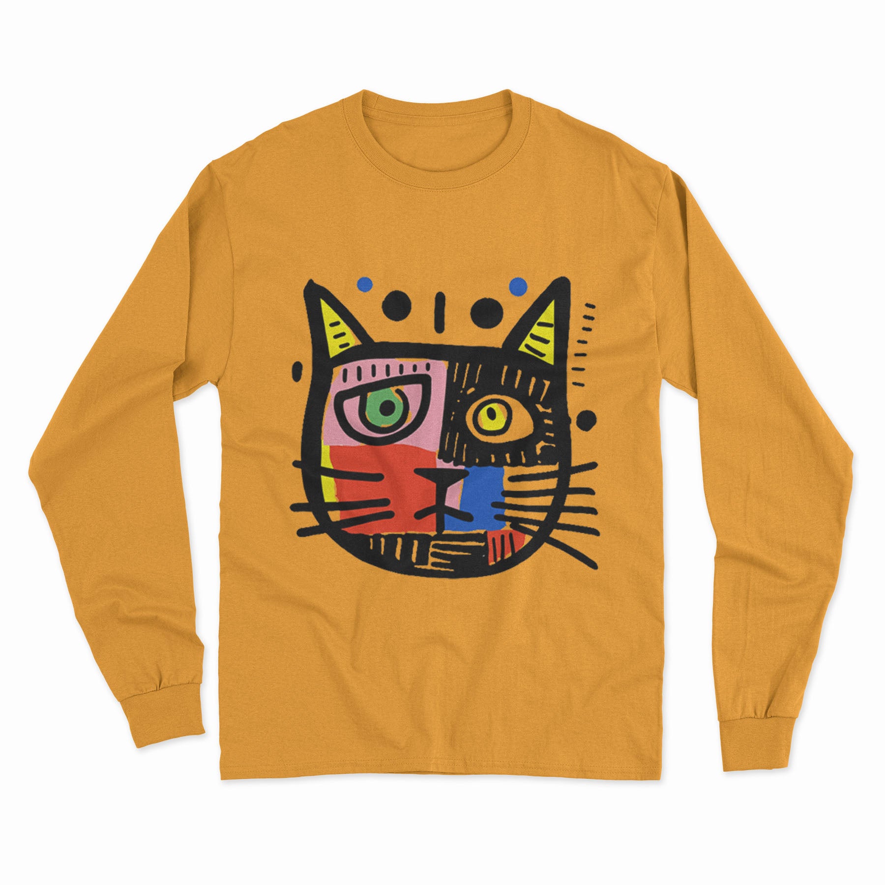 FunkyKolors Psychedelic Cat Long Sleeve T-Shirt – Bold & Colorful Streetwear for Trendsetters