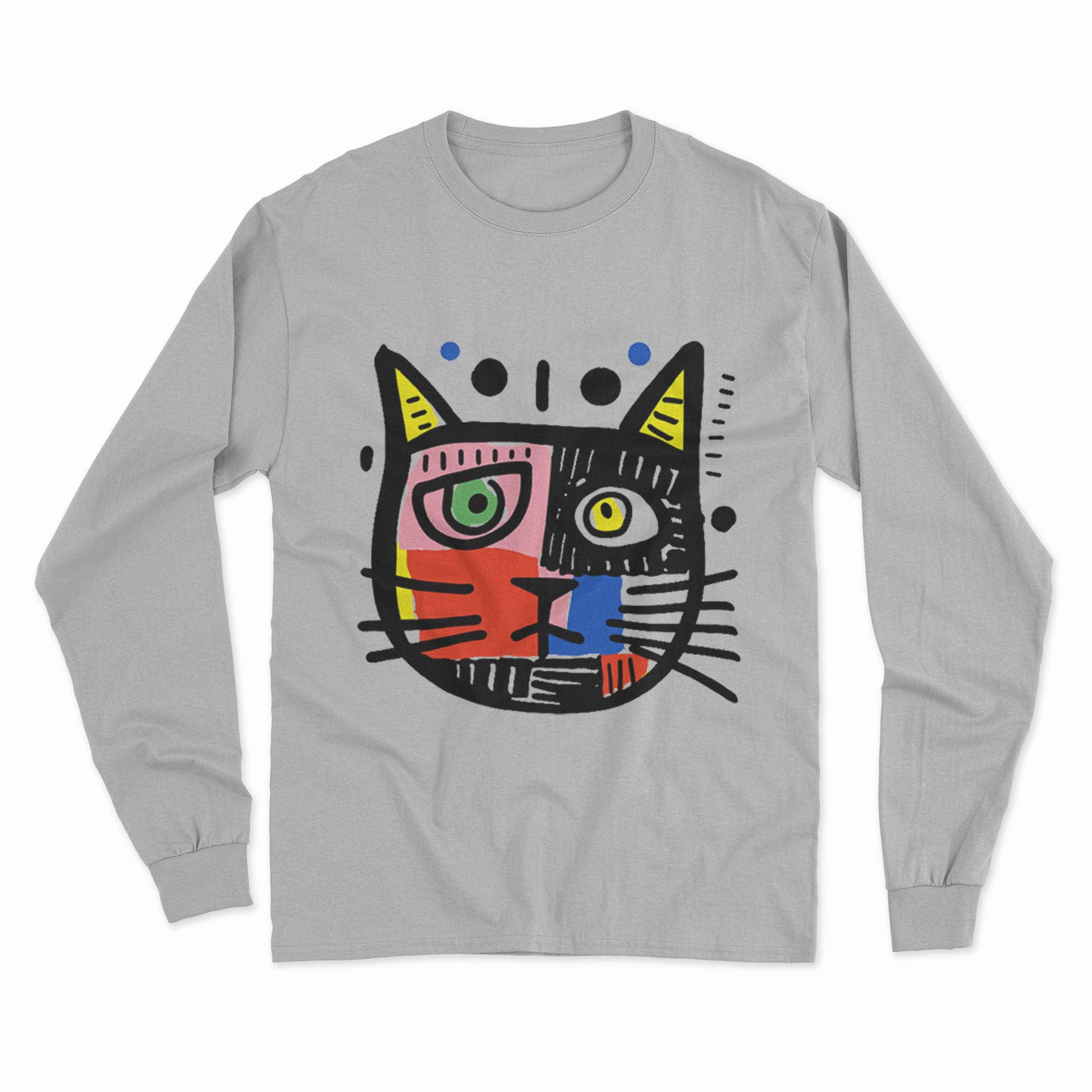 FunkyKolors Psychedelic Cat Long Sleeve T-Shirt – Bold & Colorful Streetwear for Trendsetters