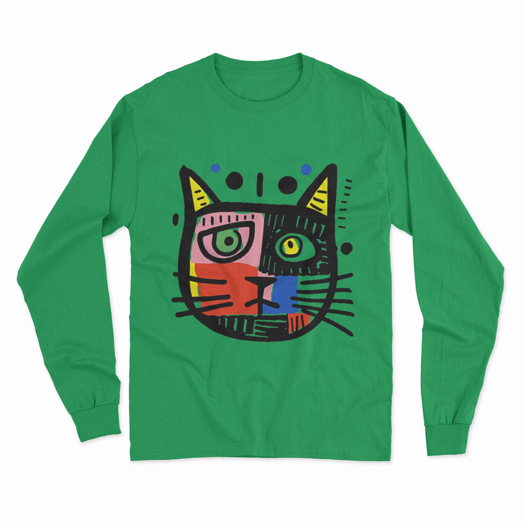 FunkyKolors Psychedelic Cat Long Sleeve T-Shirt – Bold & Colorful Streetwear for Trendsetters