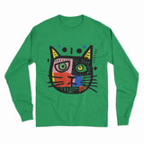 FunkyKolors Psychedelic Cat Long Sleeve T-Shirt – Bold & Colorful Streetwear for Trendsetters