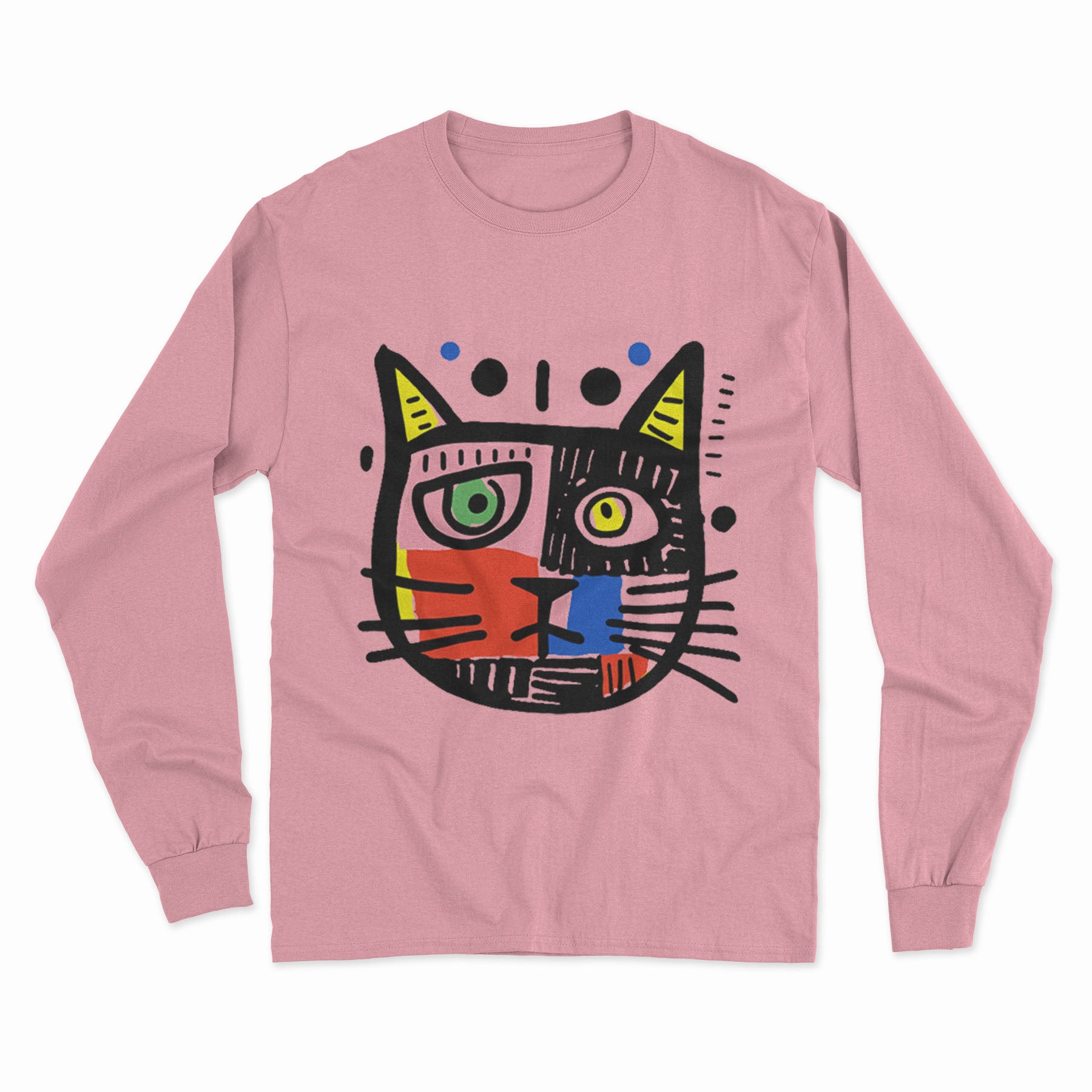 FunkyKolors Psychedelic Cat Long Sleeve T-Shirt – Bold & Colorful Streetwear for Trendsetters