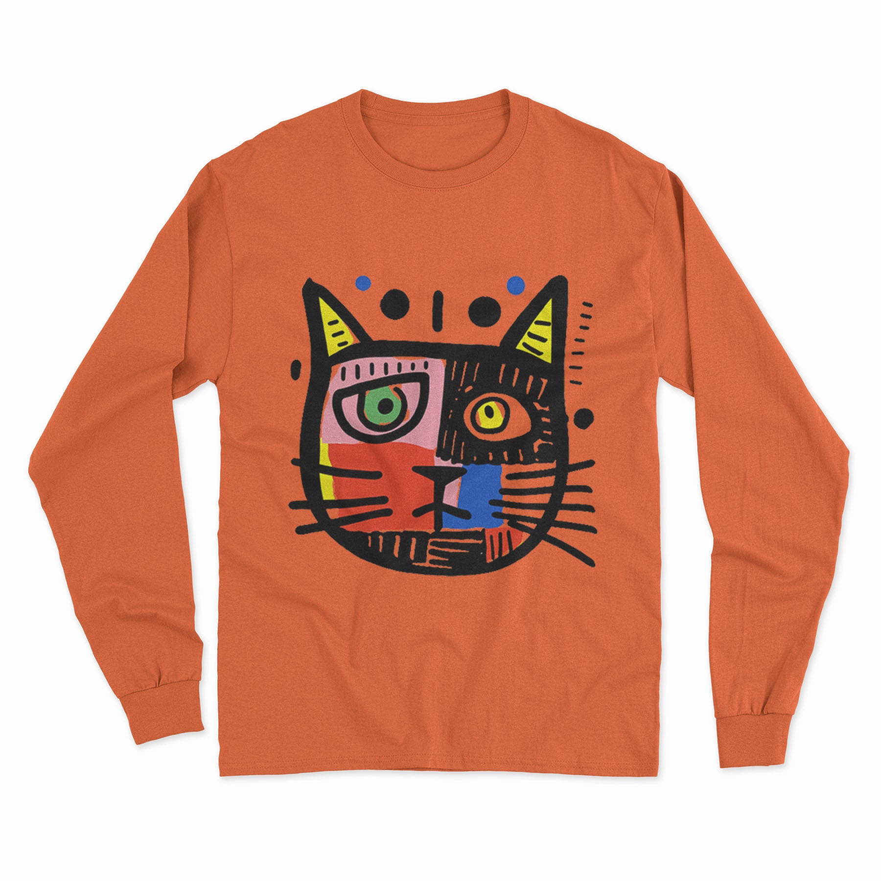 FunkyKolors Psychedelic Cat Long Sleeve T-Shirt – Bold & Colorful Streetwear for Trendsetters