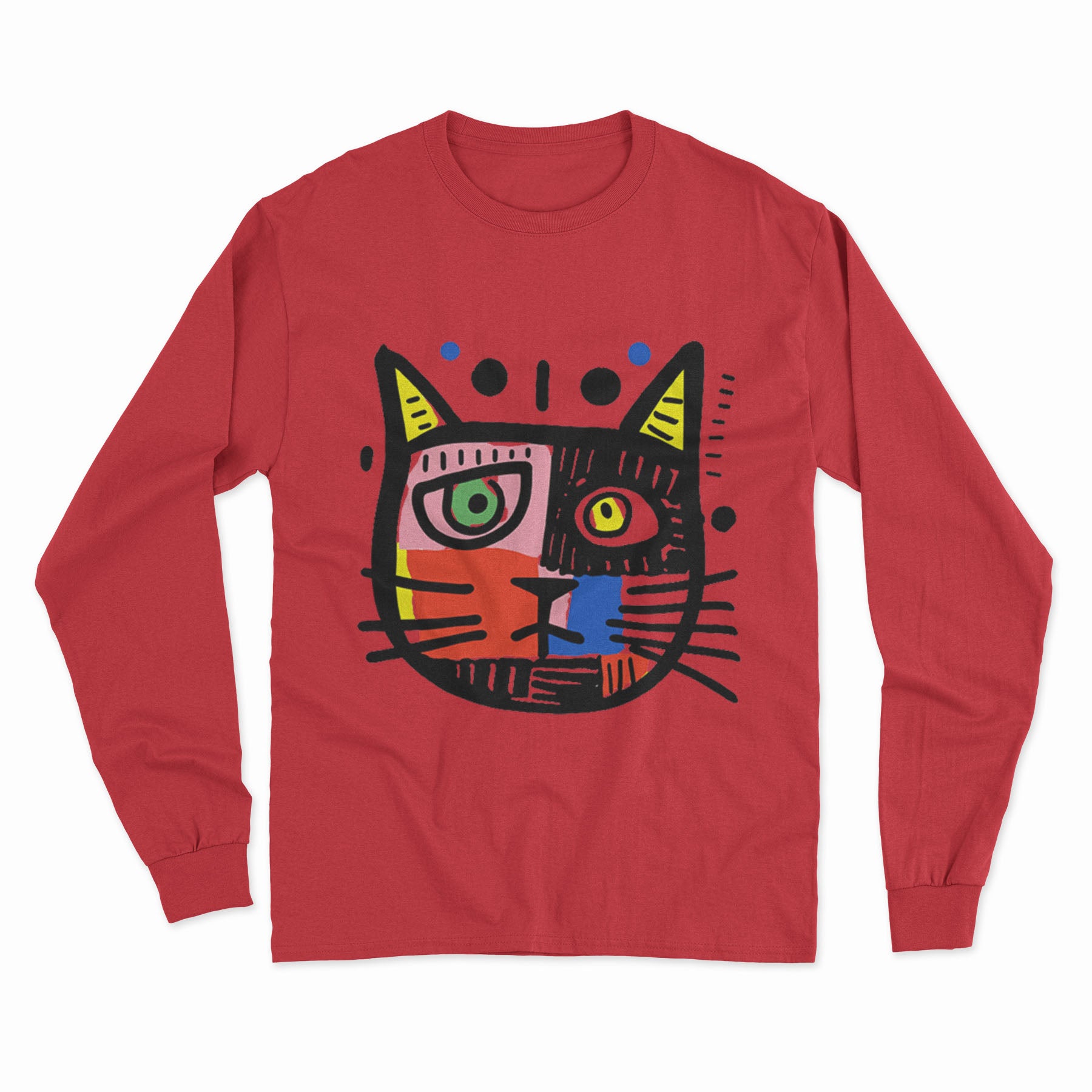 FunkyKolors Psychedelic Cat Long Sleeve T-Shirt – Bold & Colorful Streetwear for Trendsetters