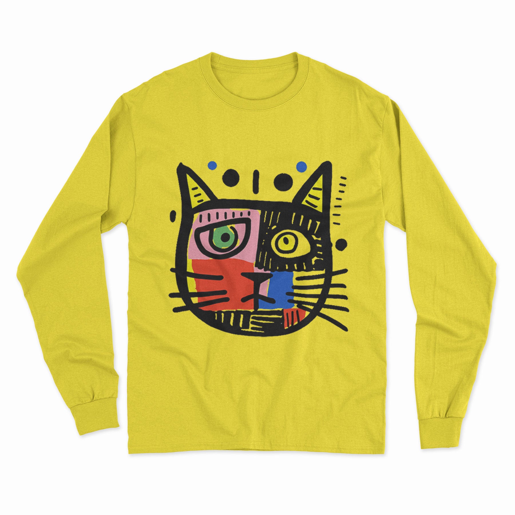 FunkyKolors Psychedelic Cat Long Sleeve T-Shirt – Bold & Colorful Streetwear for Trendsetters
