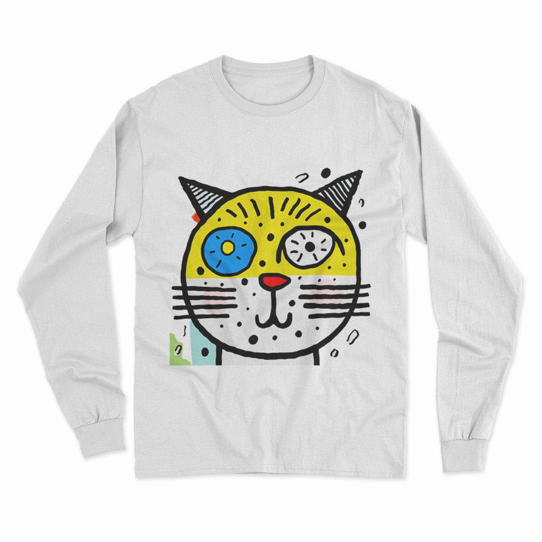 Cozy Cotton Cat Print Long Sleeve T-Shirt – Perfect for Work, Home & Casual Outings