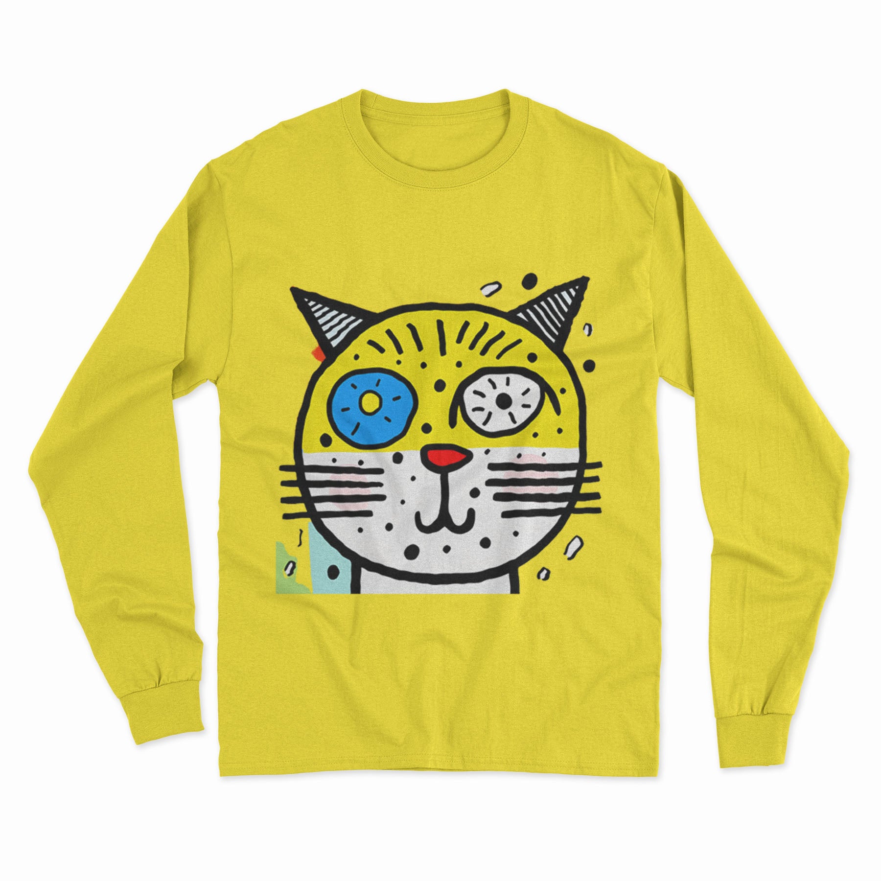 Cozy Cotton Cat Print Long Sleeve T-Shirt – Perfect for Work, Home & Casual Outings