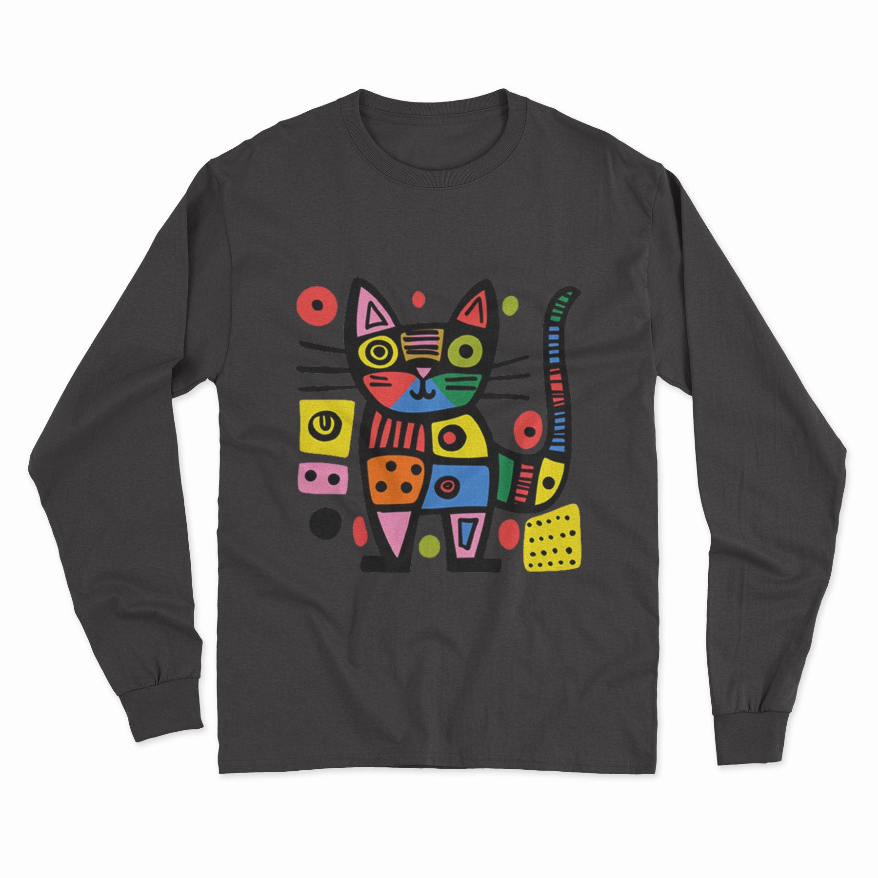 Funky Cat Face Long Sleeve T-Shirt – Vibrant & Fun Design for Cat Lovers & Creative Souls