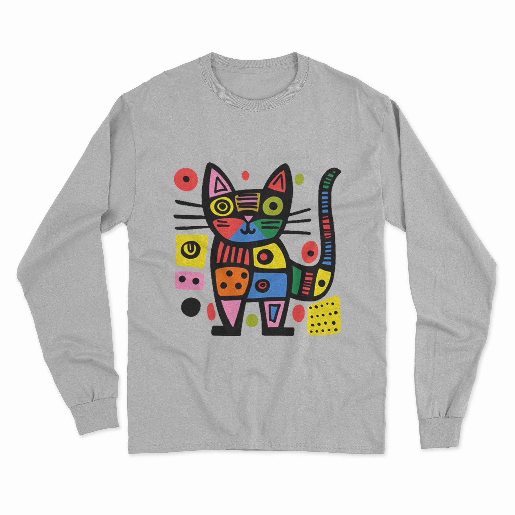 Funky Cat Face Long Sleeve T-Shirt – Vibrant & Fun Design for Cat Lovers & Creative Souls