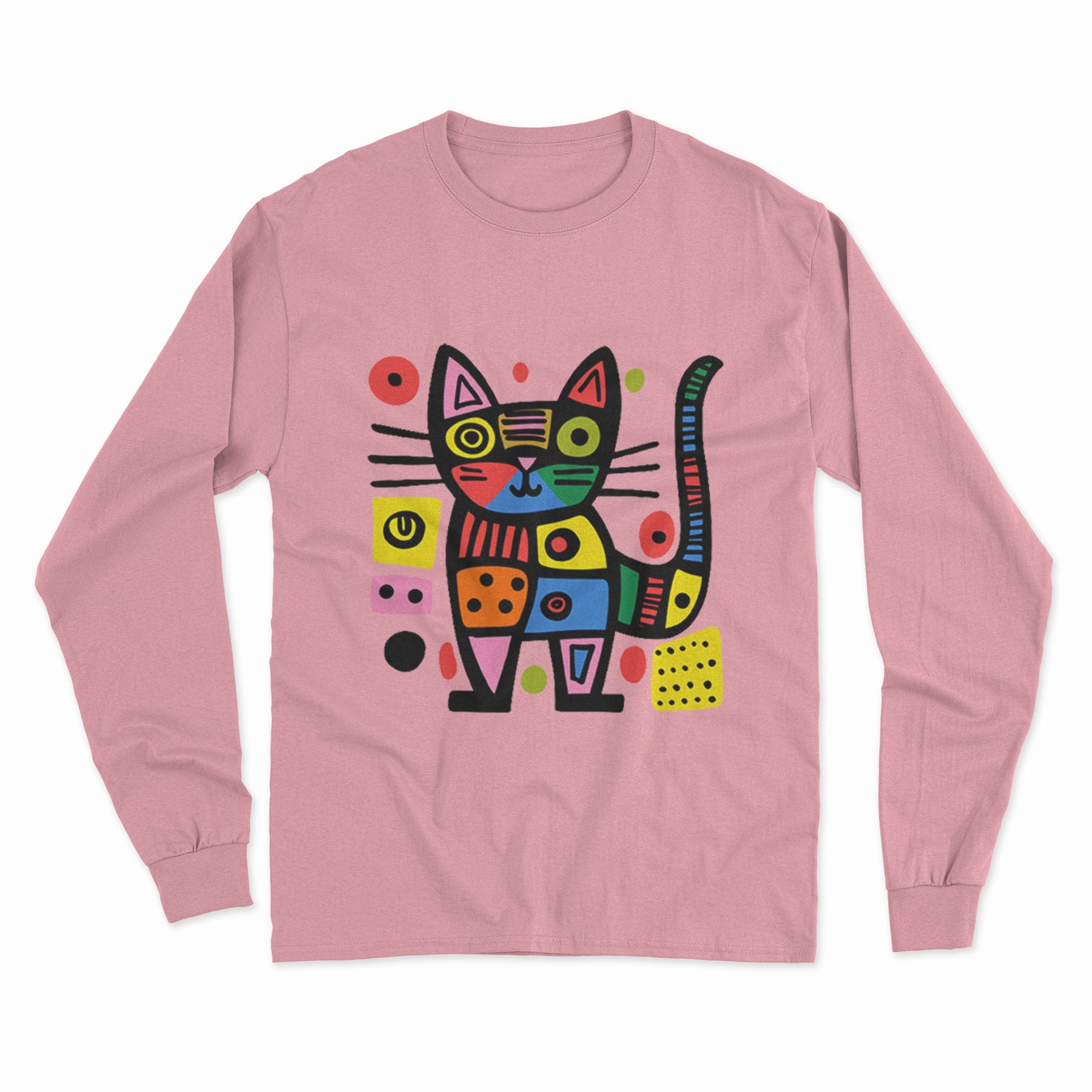 Funky Cat Face Long Sleeve T-Shirt – Vibrant & Fun Design for Cat Lovers & Creative Souls