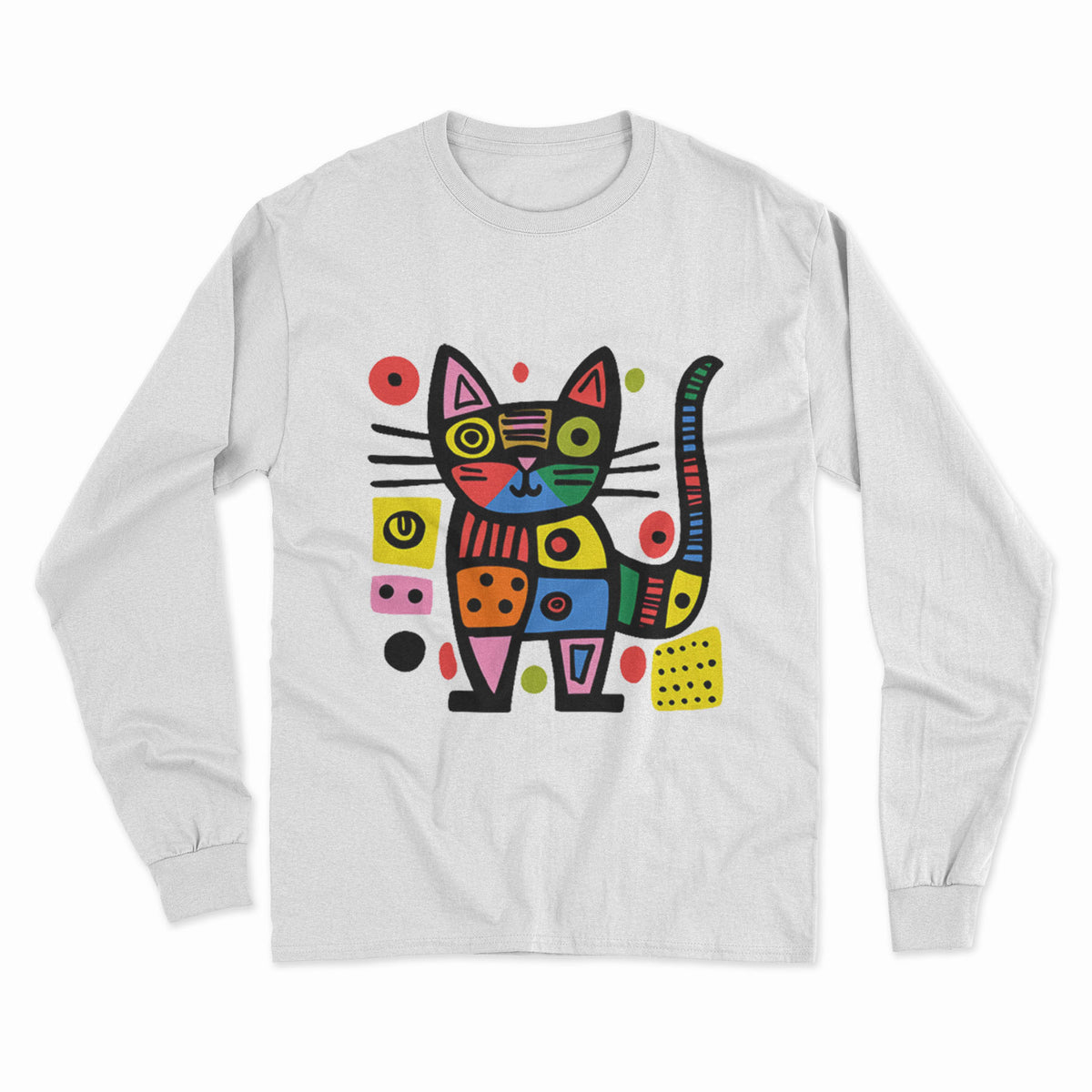 Funky Cat Face Long Sleeve T-Shirt – Vibrant & Fun Design for Cat Lovers & Creative Souls