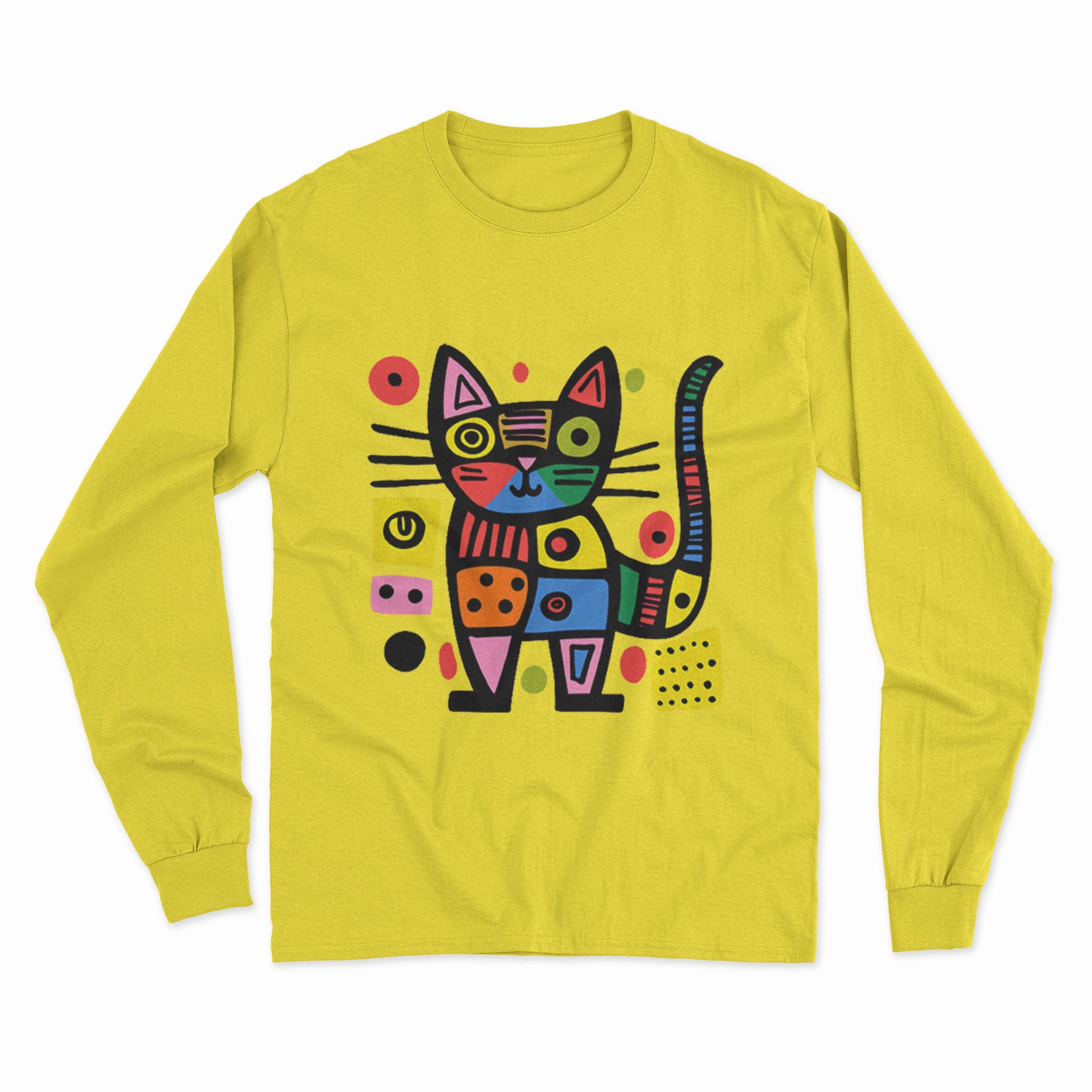 Funky Cat Face Long Sleeve T-Shirt – Vibrant & Fun Design for Cat Lovers & Creative Souls