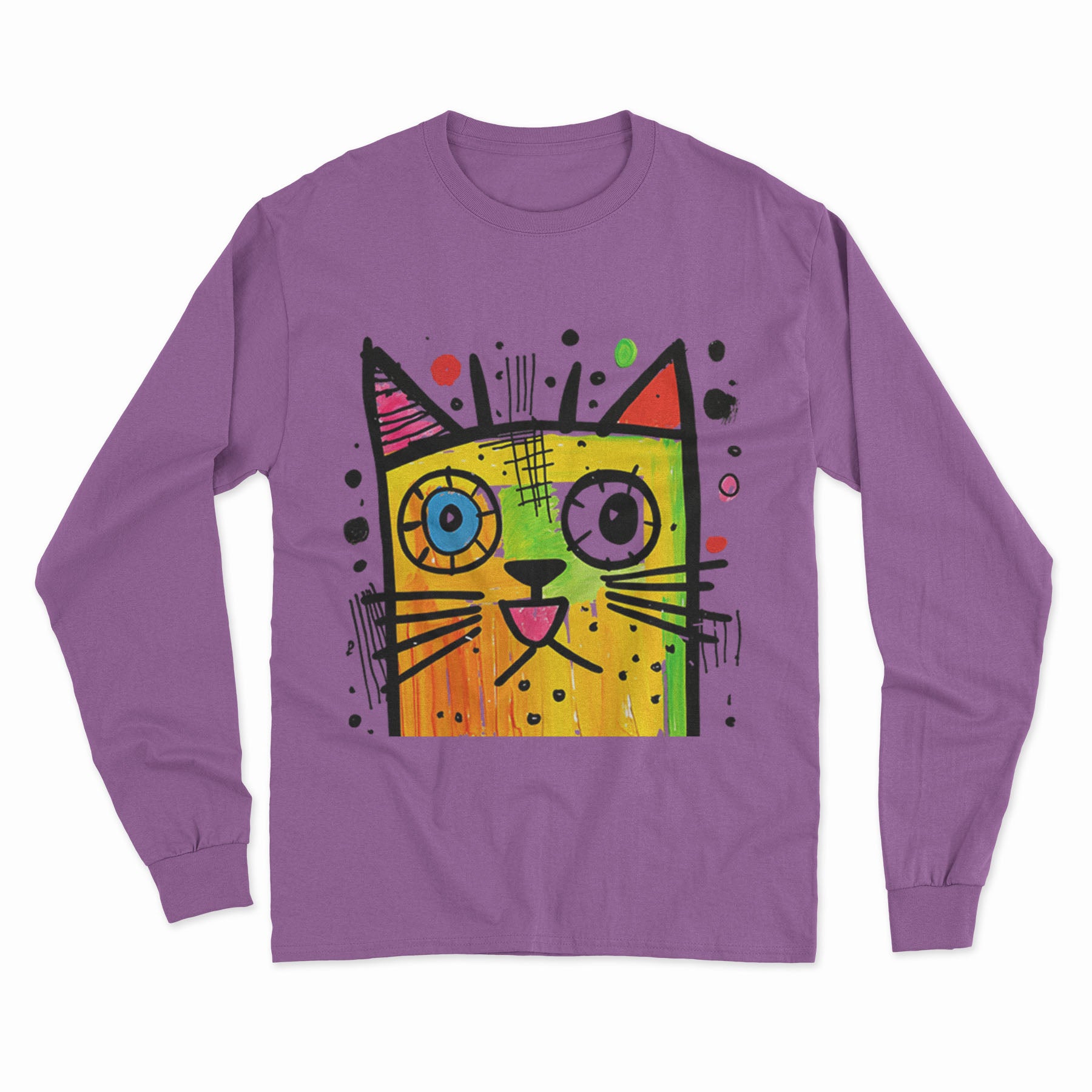 Colorful Trippy Cat Long Sleeve Tee – Lightweight, Breathable & Perfect for Casual Outfits