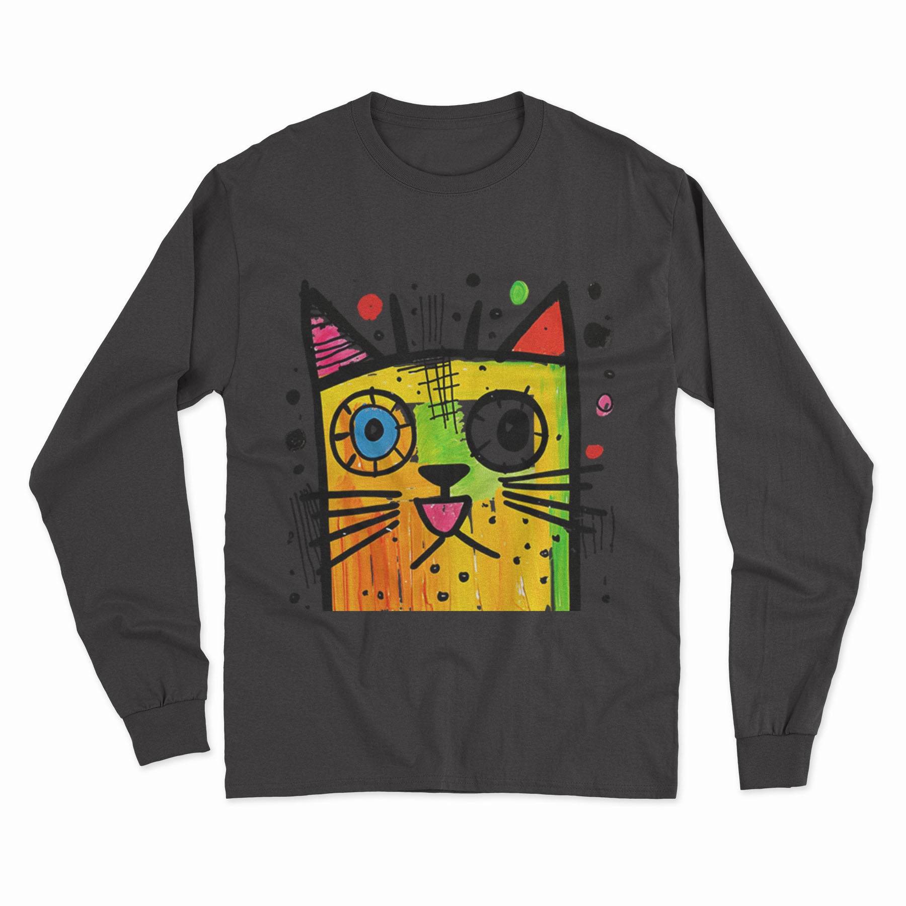 Colorful Trippy Cat Long Sleeve Tee – Lightweight, Breathable & Perfect for Casual Outfits