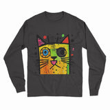 Colorful Trippy Cat Long Sleeve Tee – Lightweight, Breathable & Perfect for Casual Outfits
