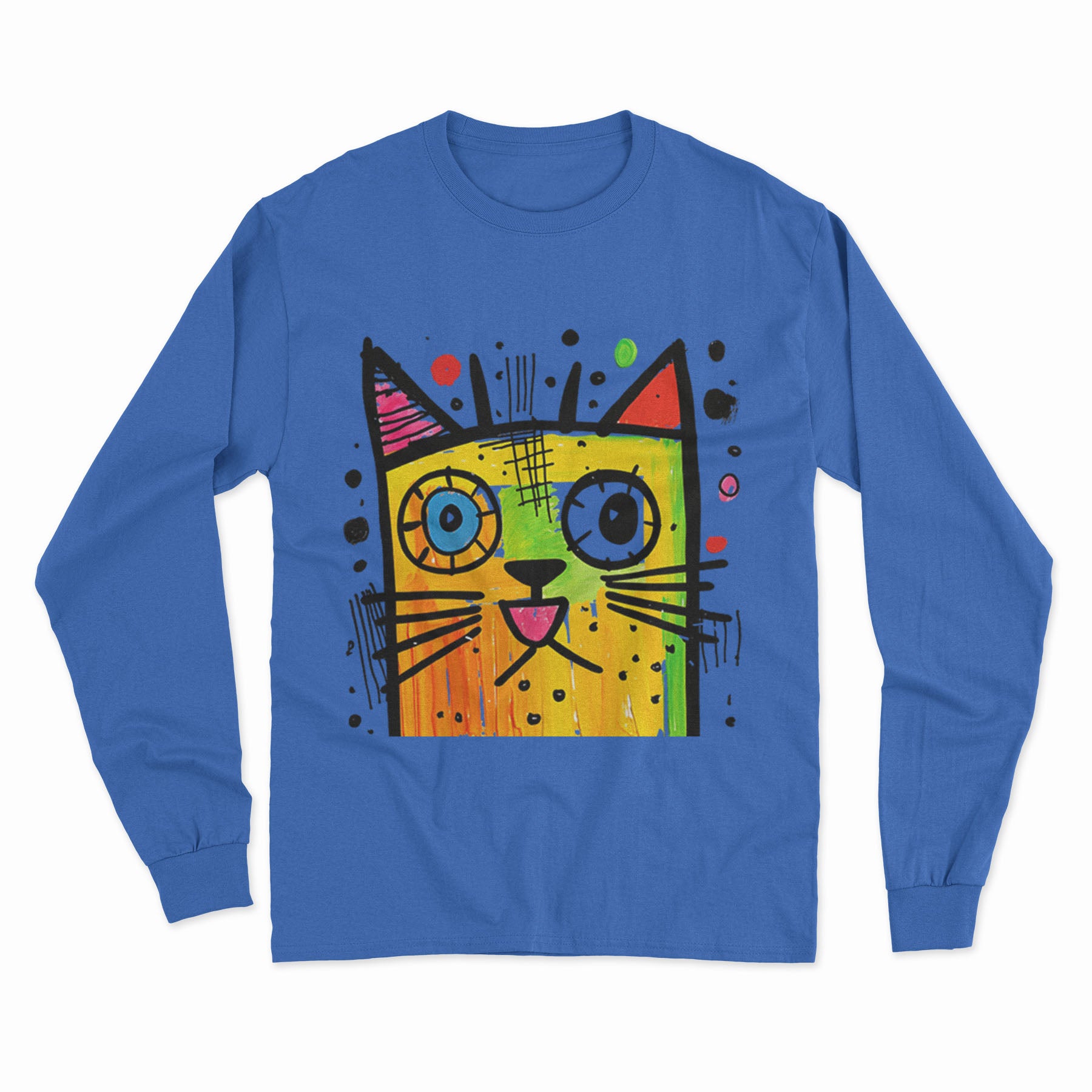 Colorful Trippy Cat Long Sleeve Tee – Lightweight, Breathable & Perfect for Casual Outfits