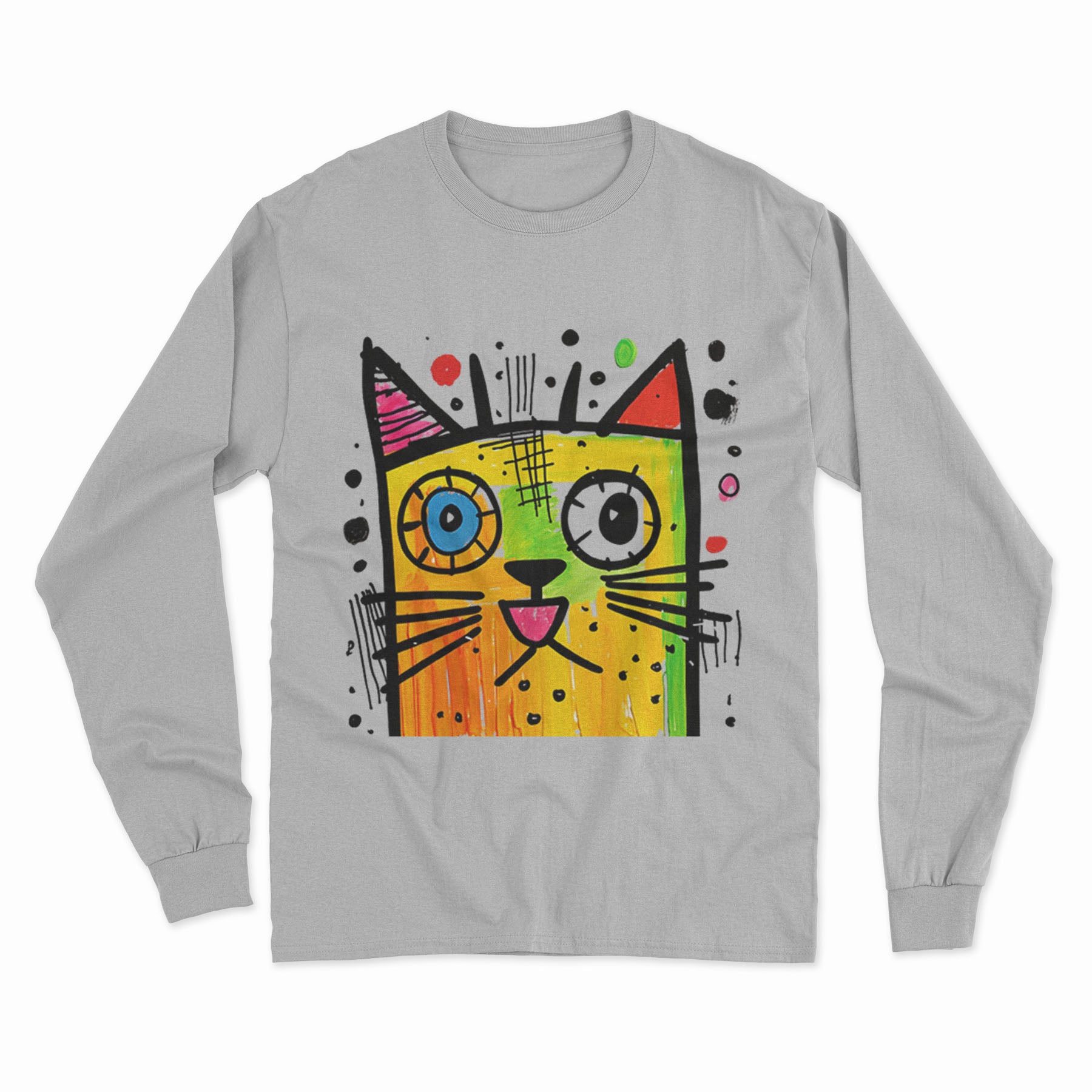 Colorful Trippy Cat Long Sleeve Tee – Lightweight, Breathable & Perfect for Casual Outfits