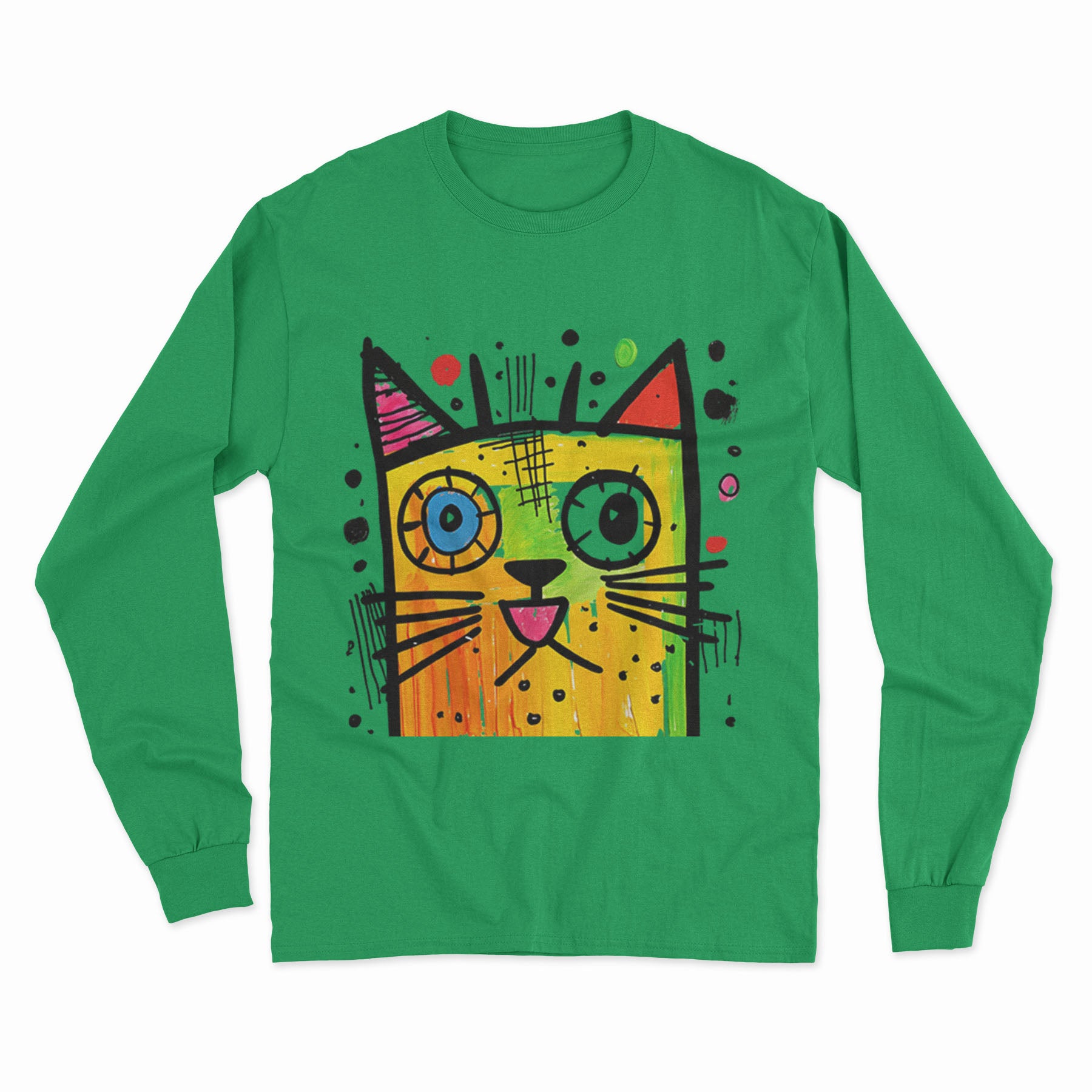 Colorful Trippy Cat Long Sleeve Tee – Lightweight, Breathable & Perfect for Casual Outfits