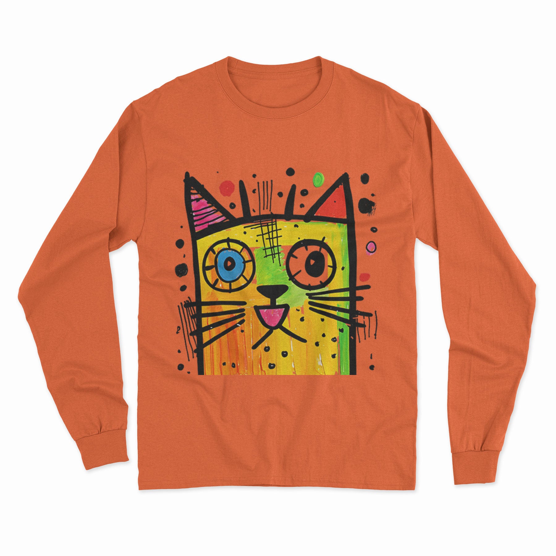 Colorful Trippy Cat Long Sleeve Tee – Lightweight, Breathable & Perfect for Casual Outfits