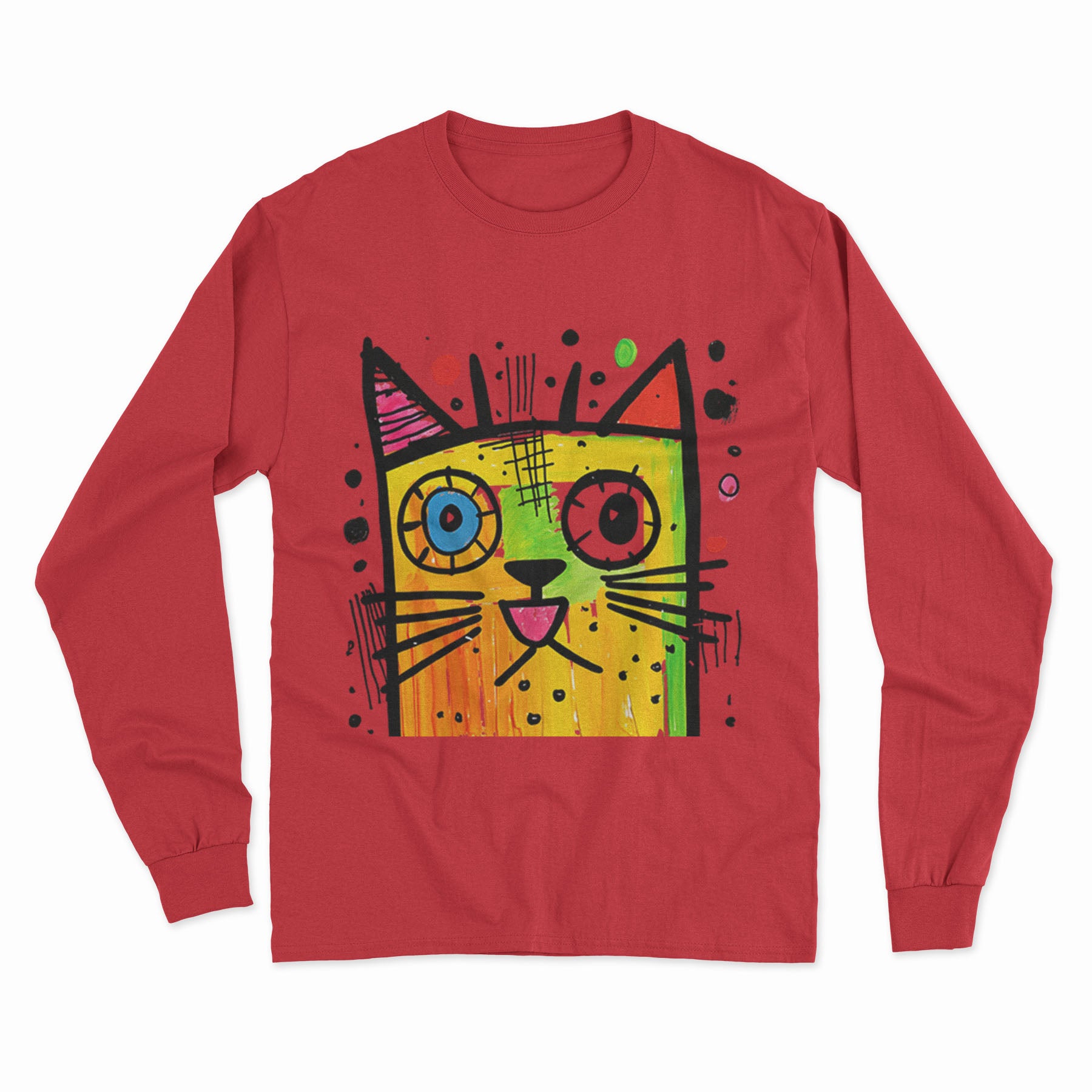 Colorful Trippy Cat Long Sleeve Tee – Lightweight, Breathable & Perfect for Casual Outfits