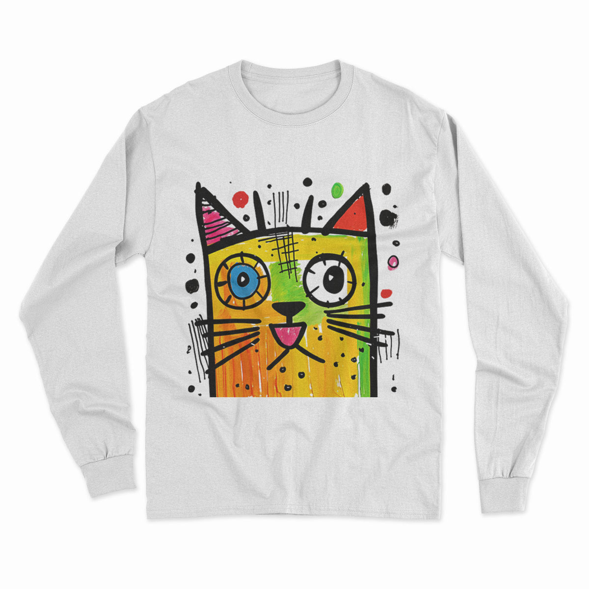 Colorful Trippy Cat Long Sleeve Tee – Lightweight, Breathable & Perfect for Casual Outfits