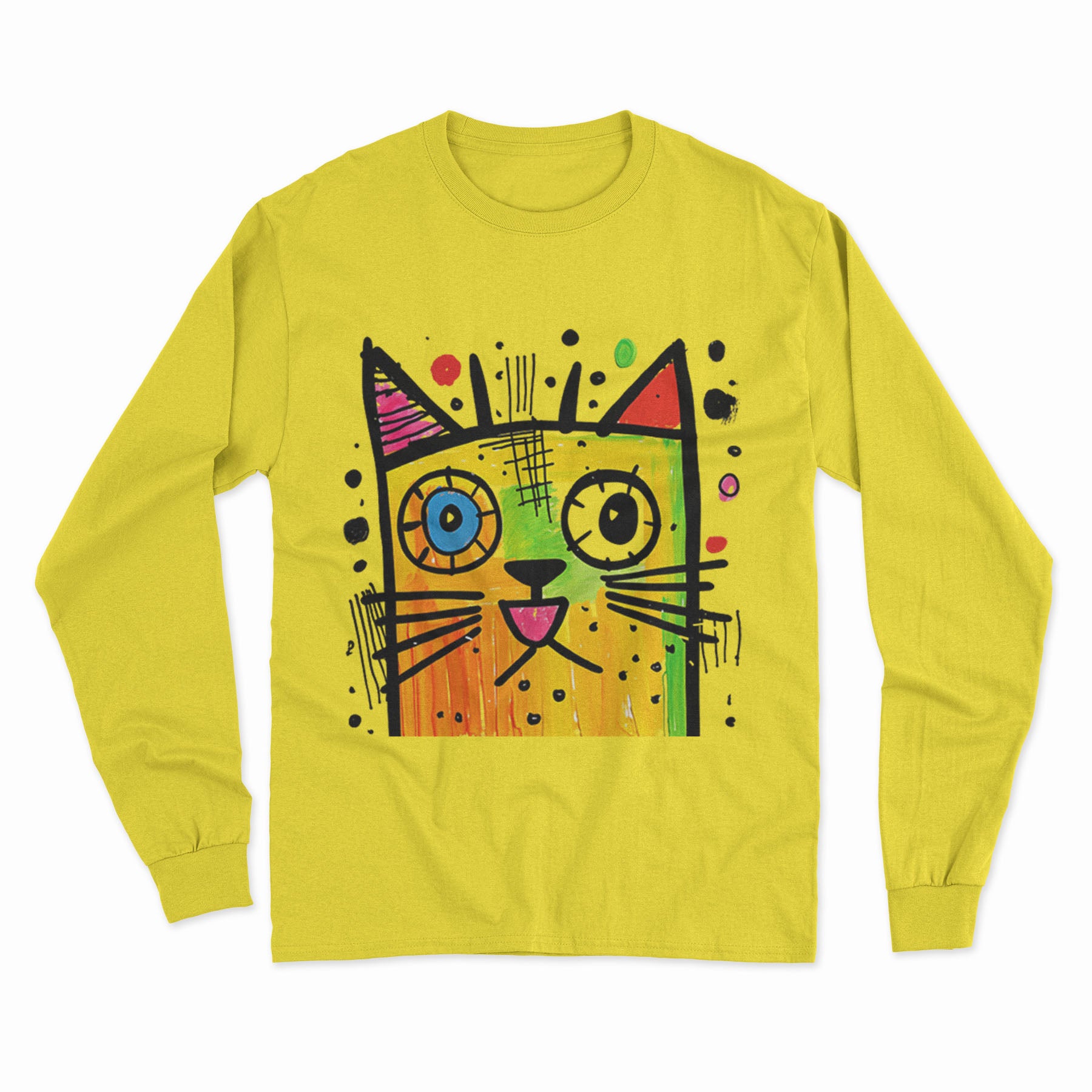 Colorful Trippy Cat Long Sleeve Tee – Lightweight, Breathable & Perfect for Casual Outfits