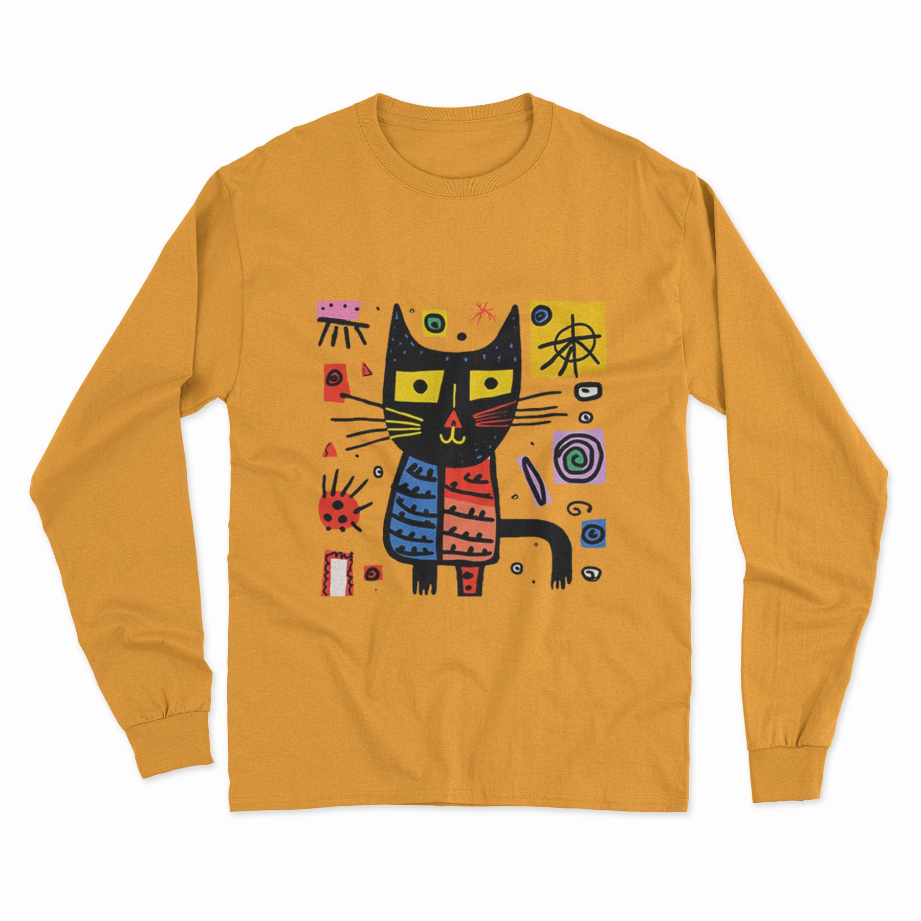 Holographic Cat Graphic Long Sleeve T-Shirt – Retro & Futuristic Blend for Alternative Fashion
