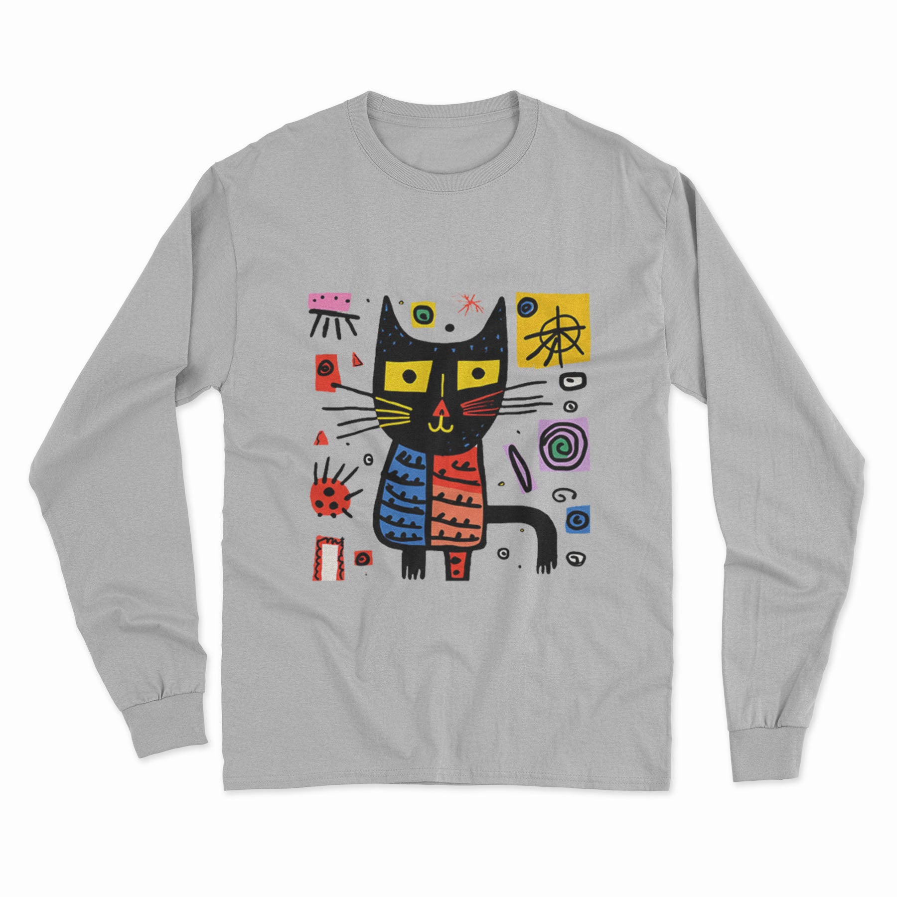 Holographic Cat Graphic Long Sleeve T-Shirt – Retro & Futuristic Blend for Alternative Fashion