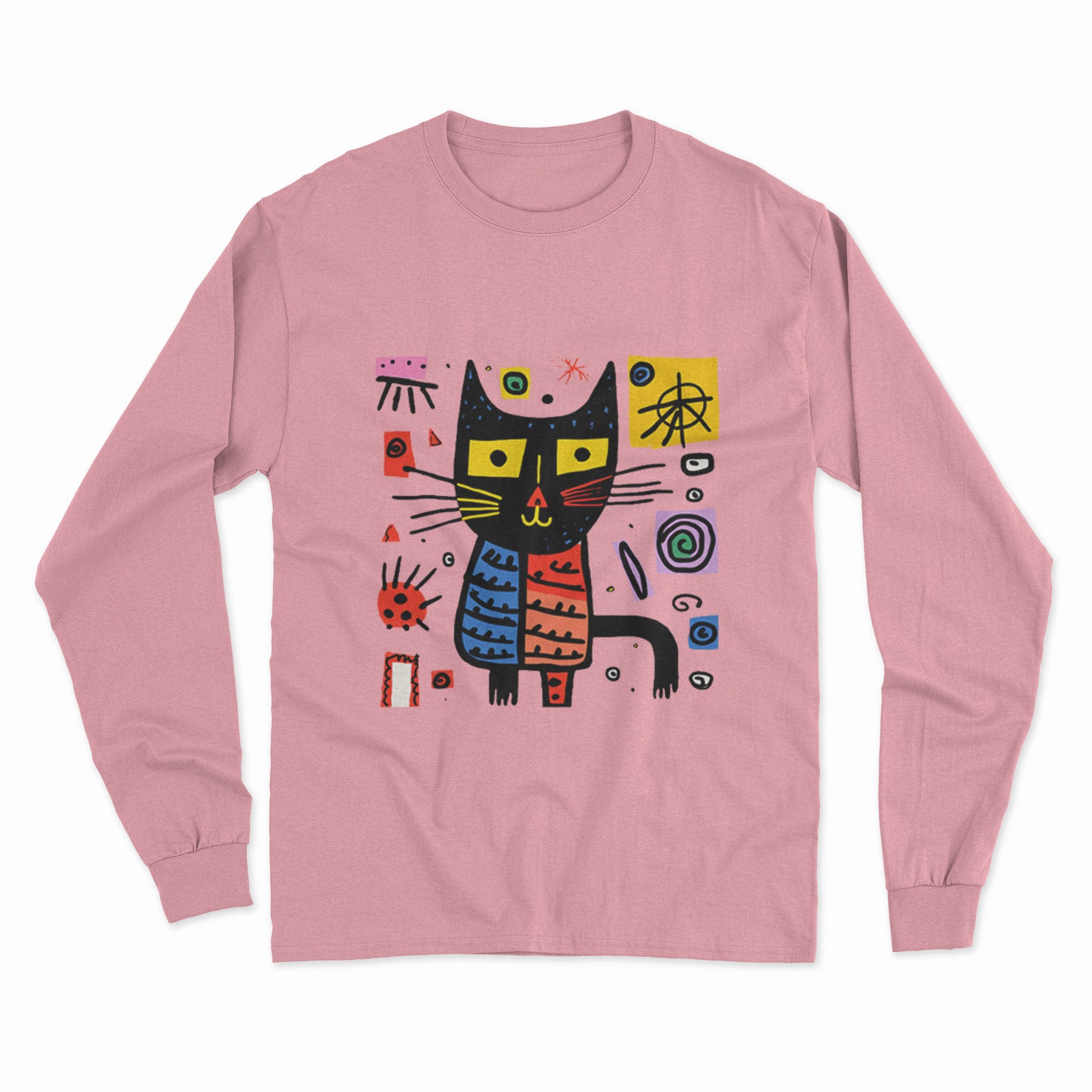 Holographic Cat Graphic Long Sleeve T-Shirt – Retro & Futuristic Blend for Alternative Fashion
