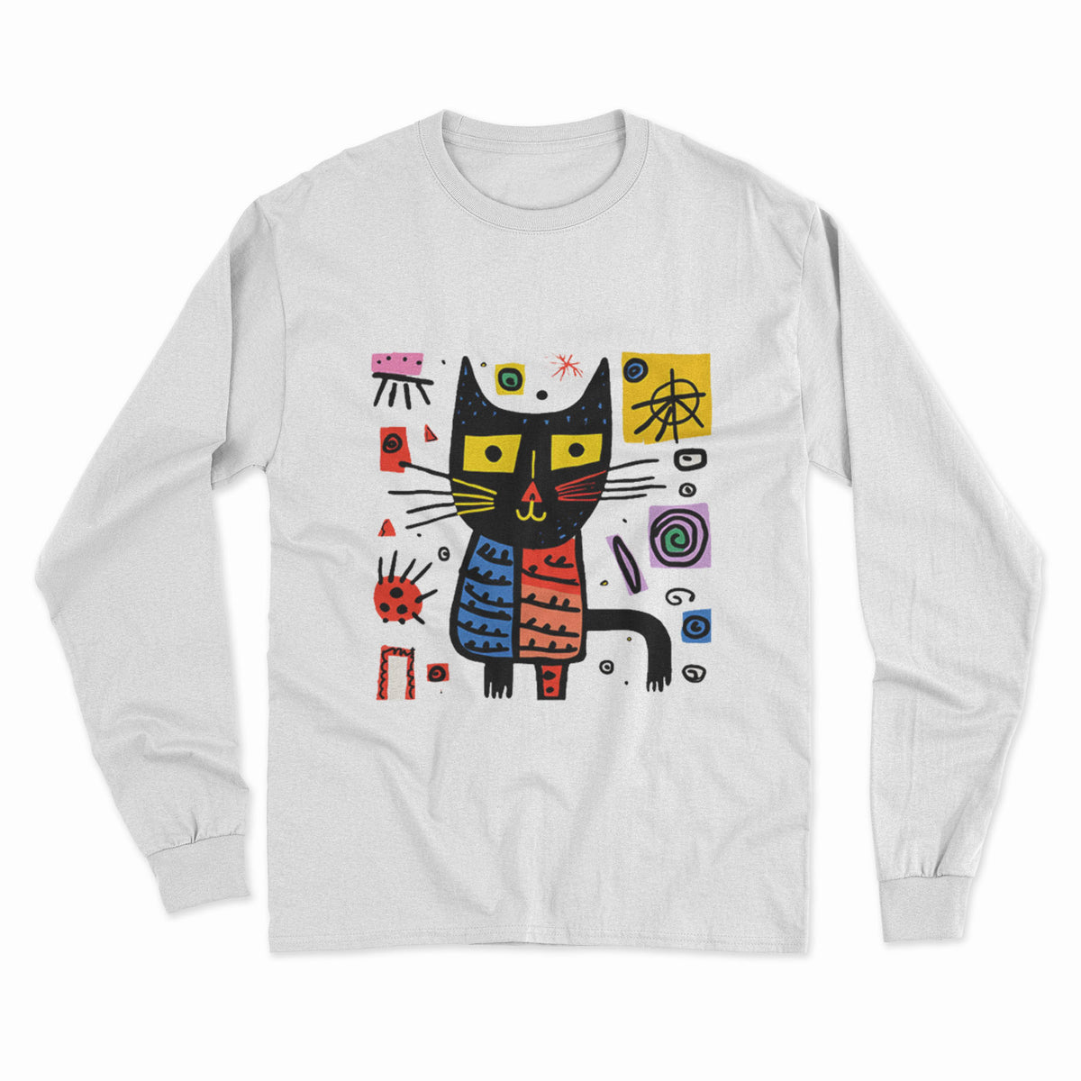 Holographic Cat Graphic Long Sleeve T-Shirt – Retro & Futuristic Blend for Alternative Fashion