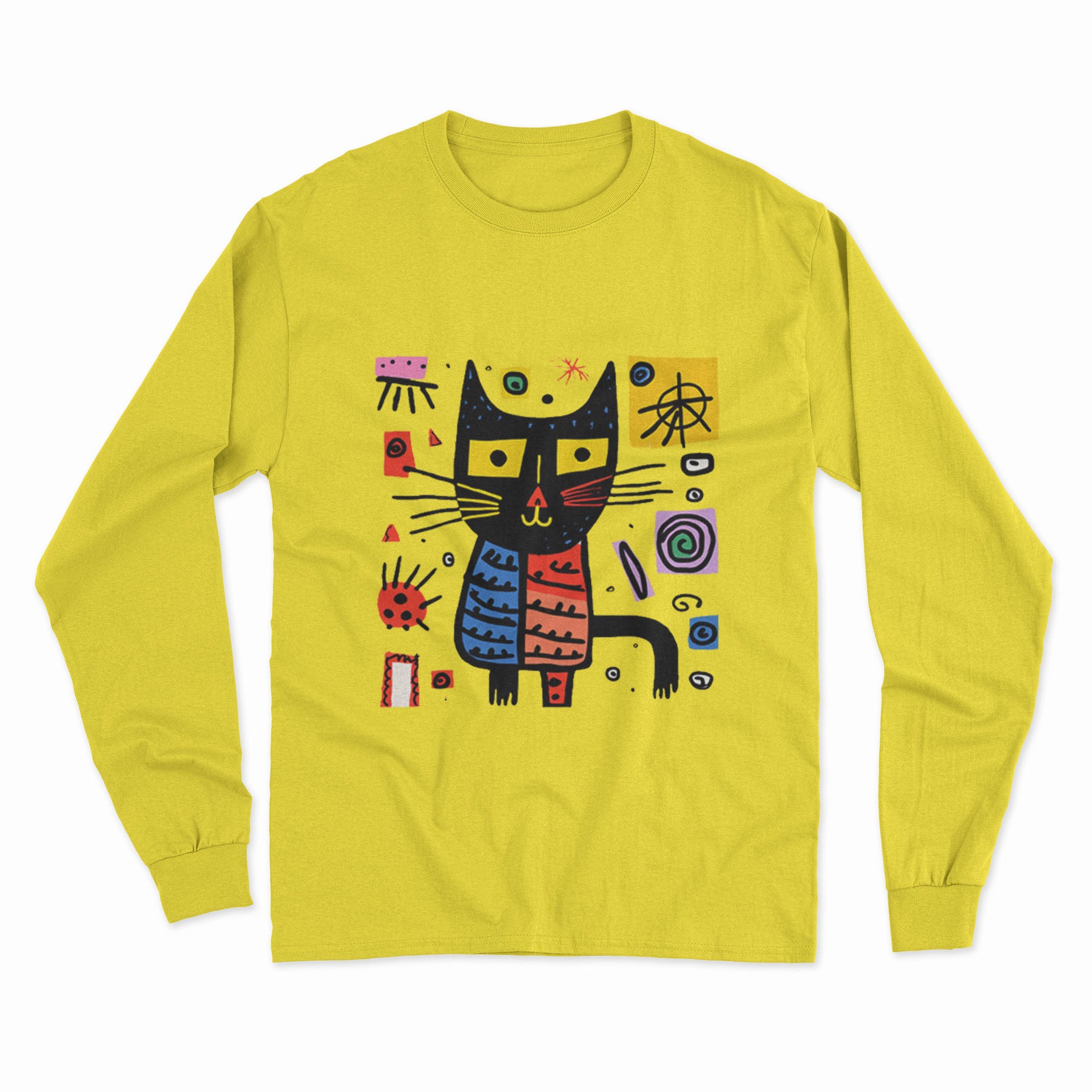 Holographic Cat Graphic Long Sleeve T-Shirt – Retro & Futuristic Blend for Alternative Fashion